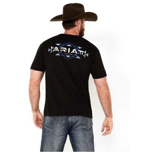 ARIAT Men’s Tribal Logo Double-Sided T-Shirt Outdoor Cowboy Ranch Black Large - Picture 1 of 9